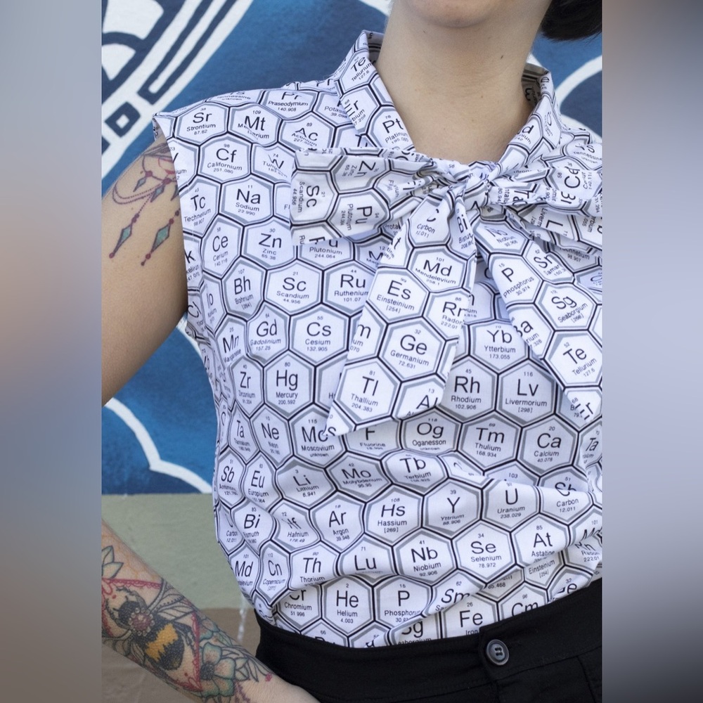 Retrolicious Periodic Table of Elements Bow Blouse Top 1X